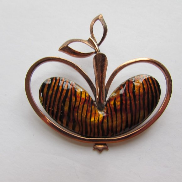 SALE Vintage Renoir Matisse Brooch Apple Shape Copper Tone - Picture 2 of 7